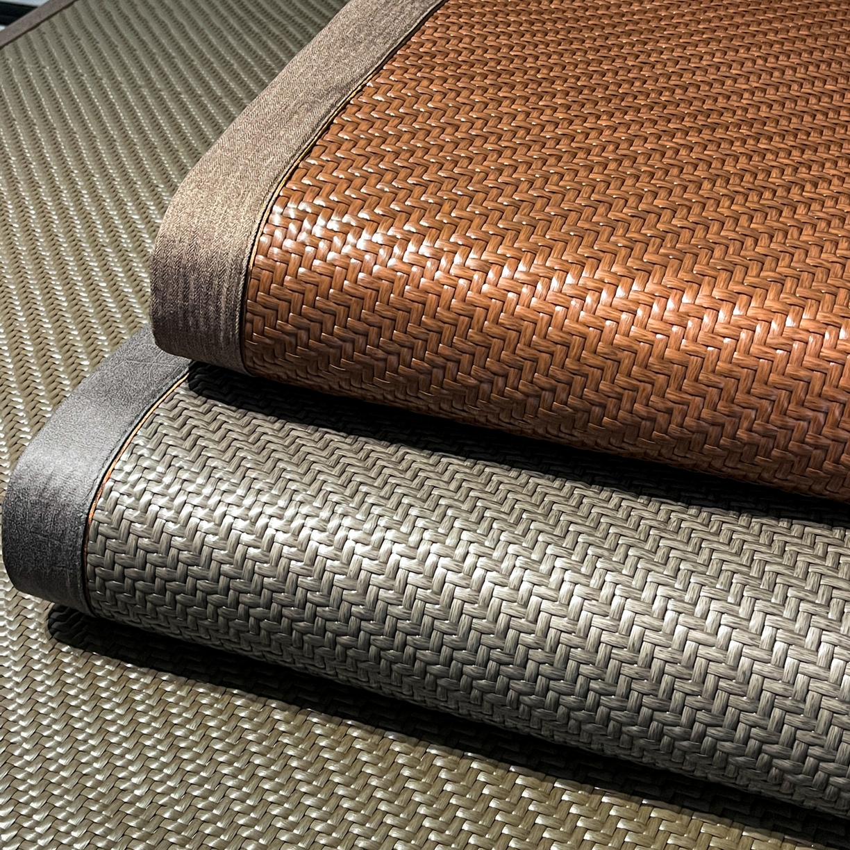 91家纺网 家纺一手货源 找家纺 欧邦 2026新款三层复合刺绣超冷感PE软席雪藤席子-福禄 组合图仅供展示-不可下单