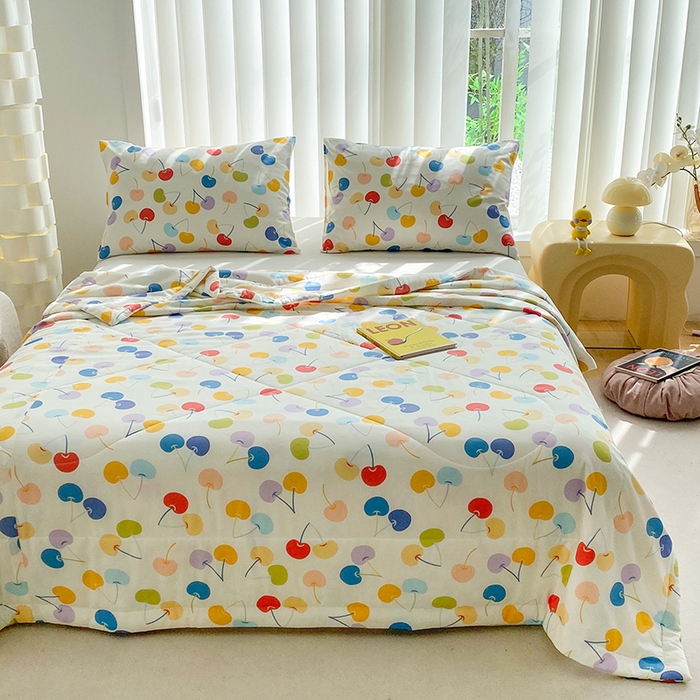 91家纺网 家纺一手货源 找家纺 天瑜家纺 2026新款棉绸夏被苏香绸舒香绸夏凉被人造棉空调被 七彩樱桃米