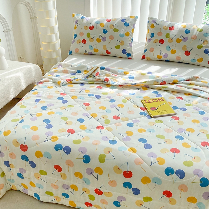 91家纺网 家纺一手货源 找家纺 天瑜家纺 2026新款棉绸夏被苏香绸舒香绸夏凉被人造棉空调被 七彩樱桃米