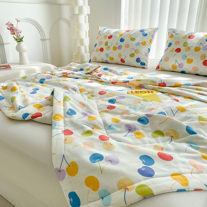 91家纺网 家纺一手货源 找家纺 天瑜家纺 2026新款棉绸夏被苏香绸舒香绸夏凉被人造棉空调被 七彩樱桃米