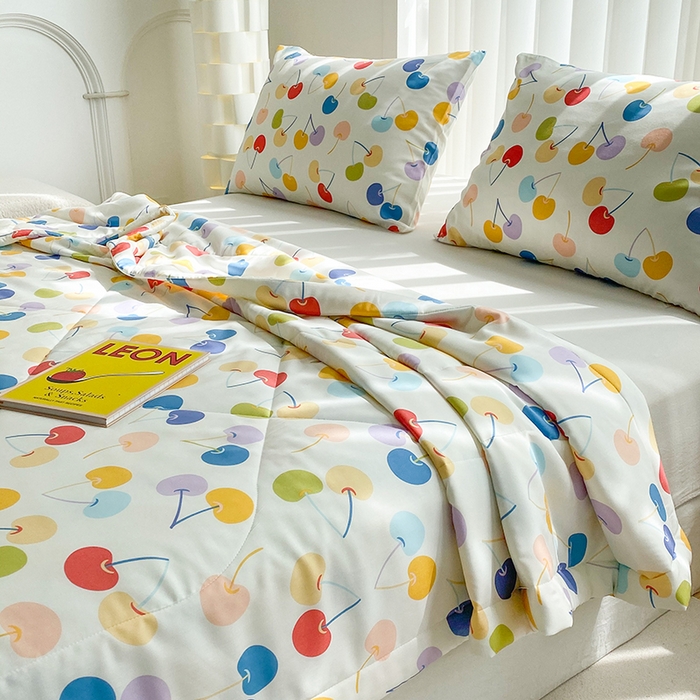 91家纺网 家纺一手货源 找家纺 天瑜家纺 2026新款棉绸夏被苏香绸舒香绸夏凉被人造棉空调被 七彩樱桃米