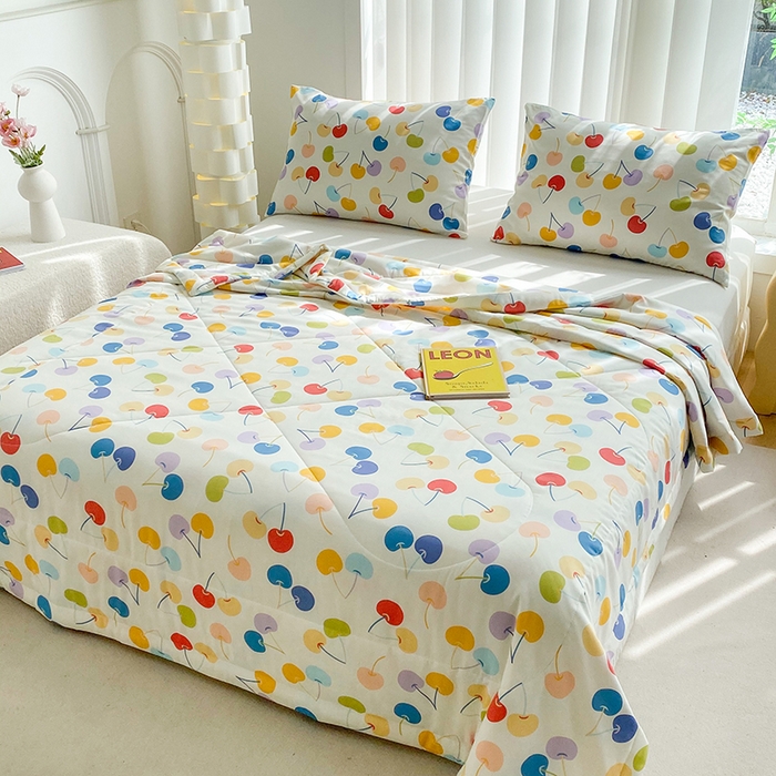 91家纺网 家纺一手货源 找家纺 天瑜家纺 2026新款棉绸夏被苏香绸舒香绸夏凉被人造棉空调被 七彩樱桃米