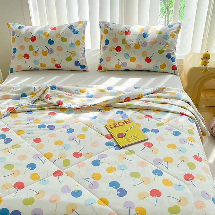 91家纺网 家纺一手货源 找家纺 天瑜家纺 2026新款棉绸夏被苏香绸舒香绸夏凉被人造棉空调被 七彩樱桃米