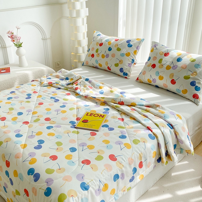 91家纺网 家纺一手货源 找家纺 天瑜家纺 2026新款棉绸夏被苏香绸舒香绸夏凉被人造棉空调被 七彩樱桃米