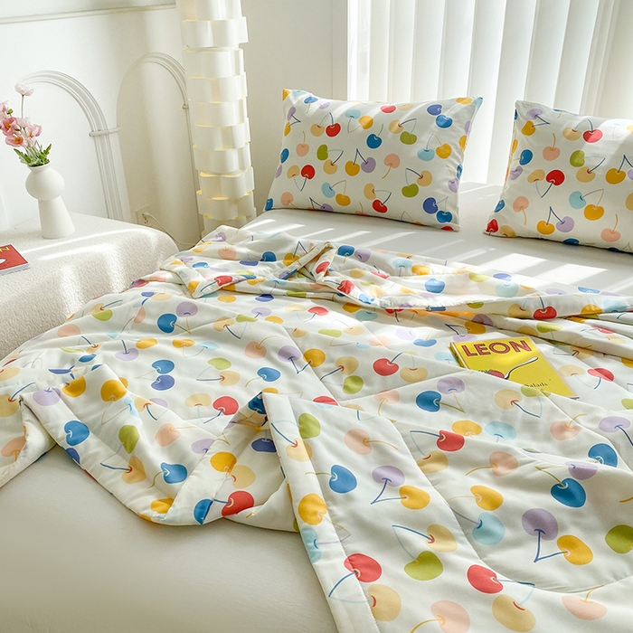 91家纺网 家纺一手货源 找家纺 天瑜家纺 2026新款棉绸夏被苏香绸舒香绸夏凉被人造棉空调被 七彩樱桃米