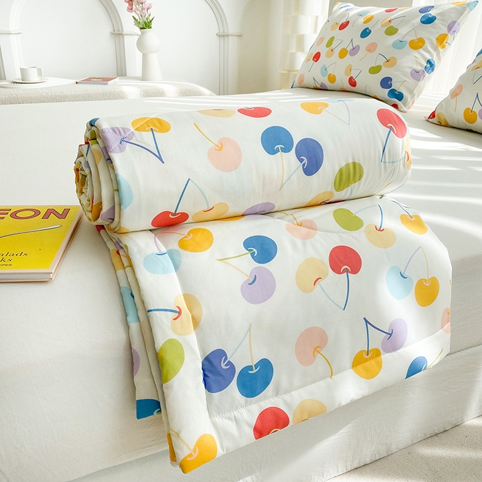 91家纺网 家纺一手货源 找家纺 天瑜家纺 2026新款棉绸夏被苏香绸舒香绸夏凉被人造棉空调被 七彩樱桃米