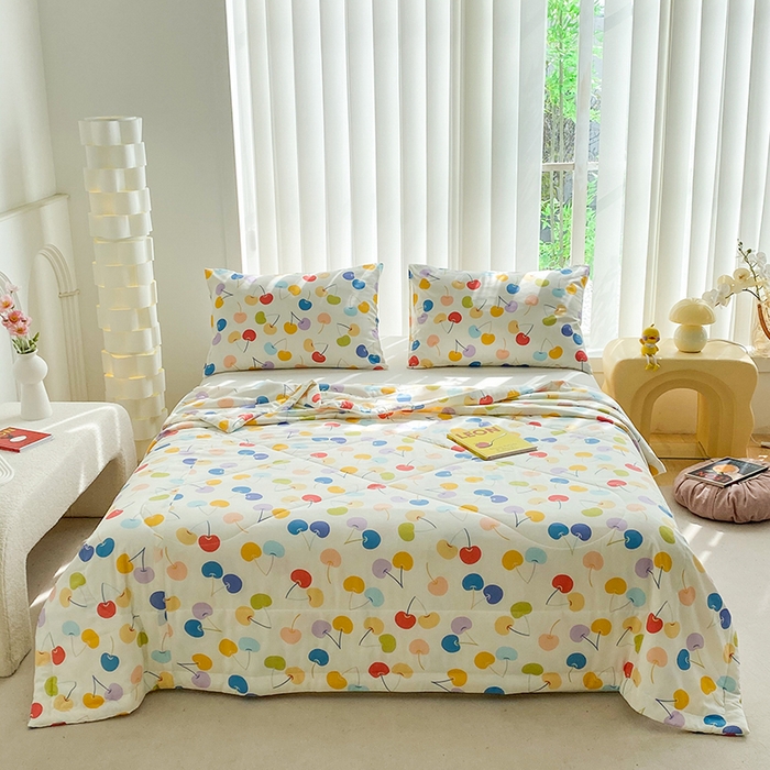 91家纺网 家纺一手货源 找家纺 天瑜家纺 2026新款棉绸夏被苏香绸舒香绸夏凉被人造棉空调被 七彩樱桃米