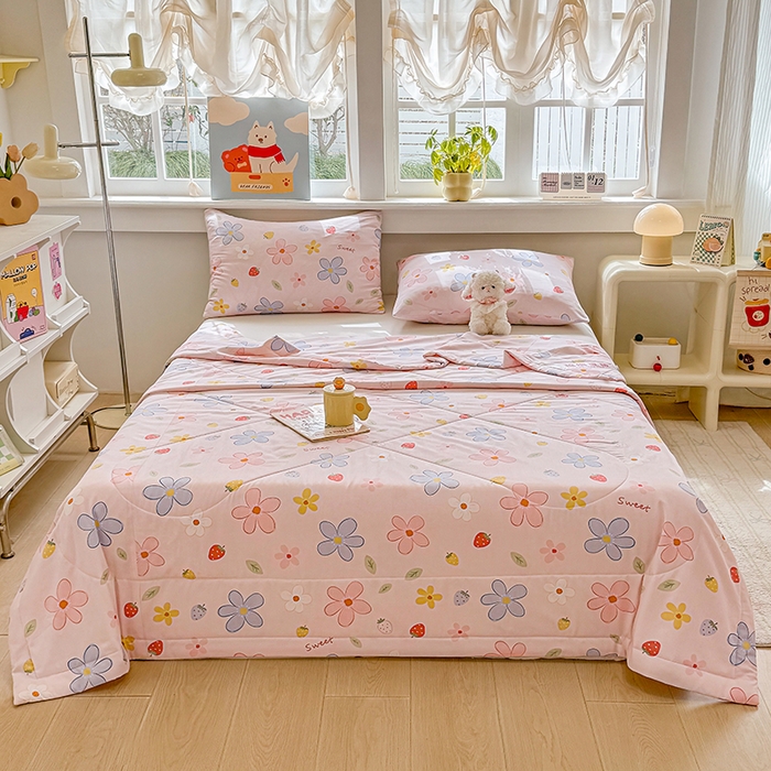 91家纺网 家纺一手货源 找家纺 天瑜家纺 2026新款棉绸夏被苏香绸舒香绸夏凉被人造棉空调被 花香 粉