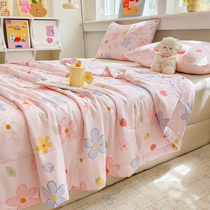 91家纺网 家纺一手货源 找家纺 天瑜家纺 2026新款棉绸夏被苏香绸舒香绸夏凉被人造棉空调被 花香 粉