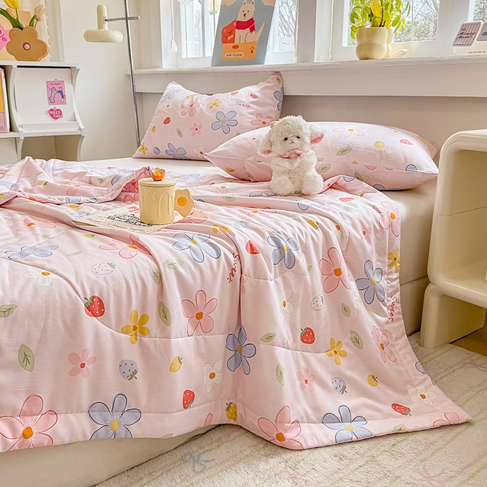 91家纺网 家纺一手货源 找家纺 天瑜家纺 2026新款棉绸夏被苏香绸舒香绸夏凉被人造棉空调被 花香 粉