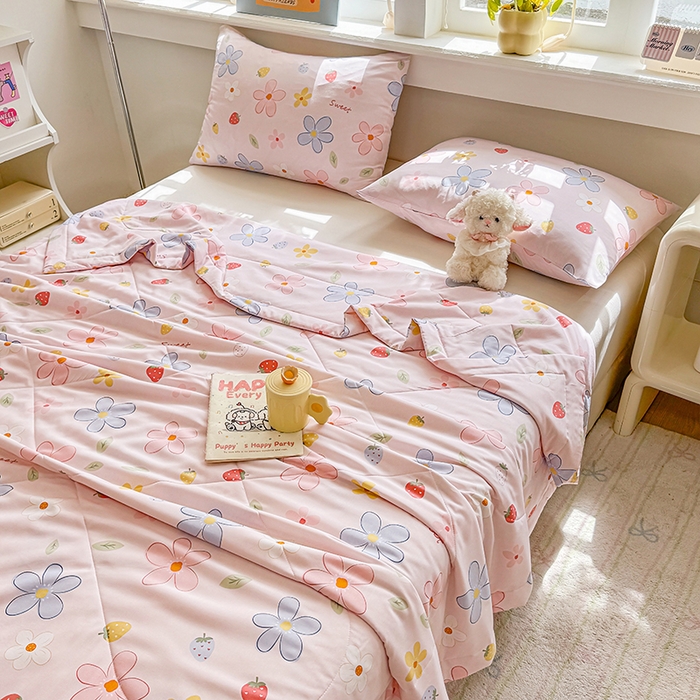 91家纺网 家纺一手货源 找家纺 天瑜家纺 2026新款棉绸夏被苏香绸舒香绸夏凉被人造棉空调被 花香 粉