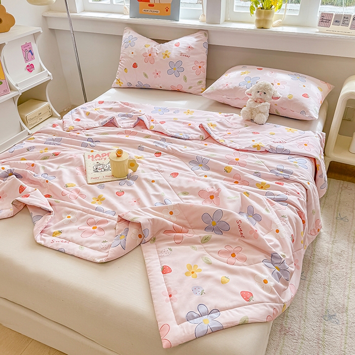 91家纺网 家纺一手货源 找家纺 天瑜家纺 2026新款棉绸夏被苏香绸舒香绸夏凉被人造棉空调被 花香 粉