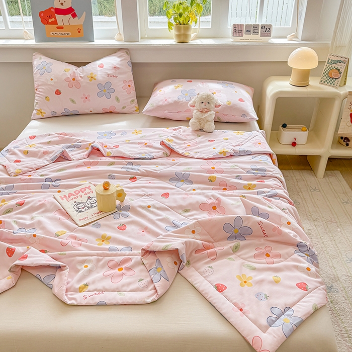 91家纺网 家纺一手货源 找家纺 天瑜家纺 2026新款棉绸夏被苏香绸舒香绸夏凉被人造棉空调被 花香 粉