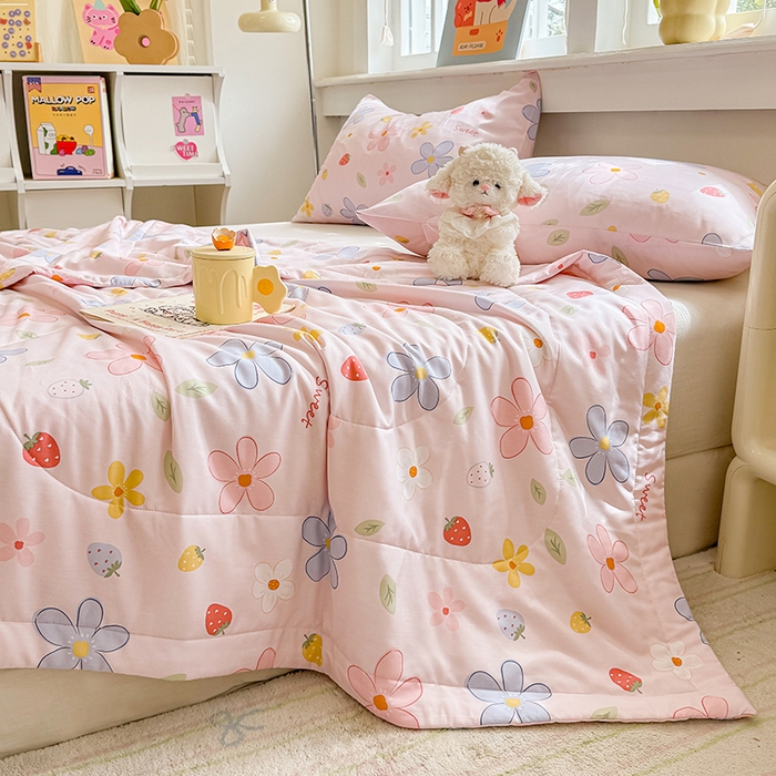 91家纺网 家纺一手货源 找家纺 天瑜家纺 2026新款棉绸夏被苏香绸舒香绸夏凉被人造棉空调被 花香 粉