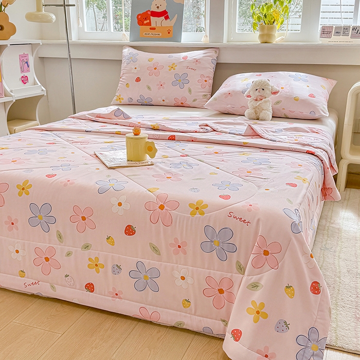 天瑜家纺 2026新款棉绸夏被苏香绸舒香绸夏凉被人造棉空调被 花香 粉