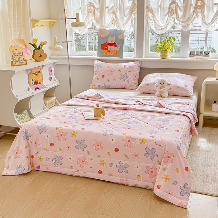 91家纺网 家纺一手货源 找家纺 天瑜家纺 2026新款棉绸夏被苏香绸舒香绸夏凉被人造棉空调被 花香 粉