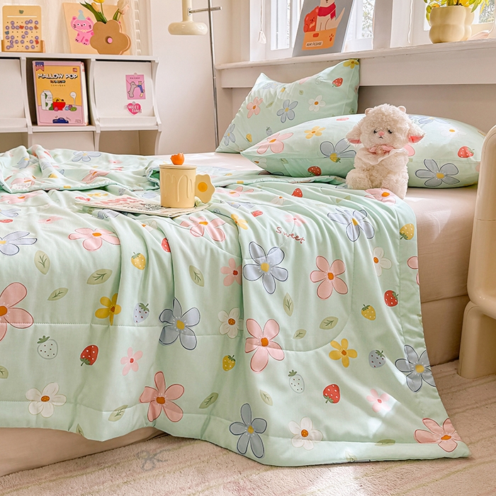 91家纺网 家纺一手货源 找家纺 天瑜家纺 2026新款棉绸夏被苏香绸舒香绸夏凉被人造棉空调被 花香 绿