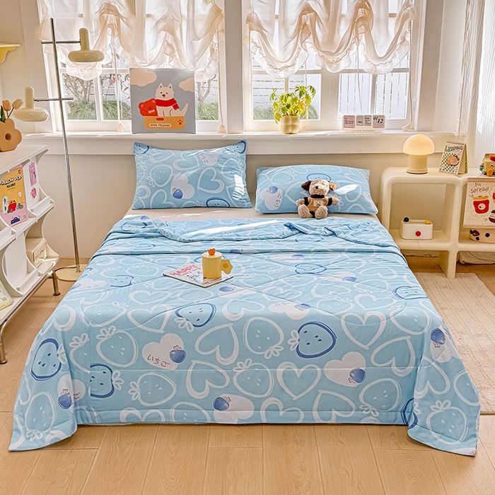 91家纺网 家纺一手货源 找家纺 天瑜家纺 2026新款棉绸夏被苏香绸舒香绸夏凉被人造棉空调被 爱心 蓝