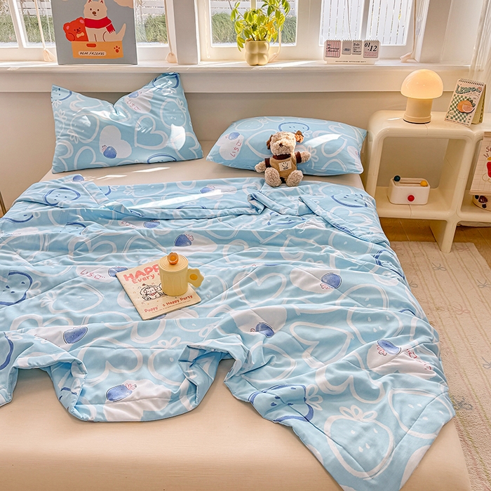 91家纺网 家纺一手货源 找家纺 天瑜家纺 2026新款棉绸夏被苏香绸舒香绸夏凉被人造棉空调被 爱心 蓝