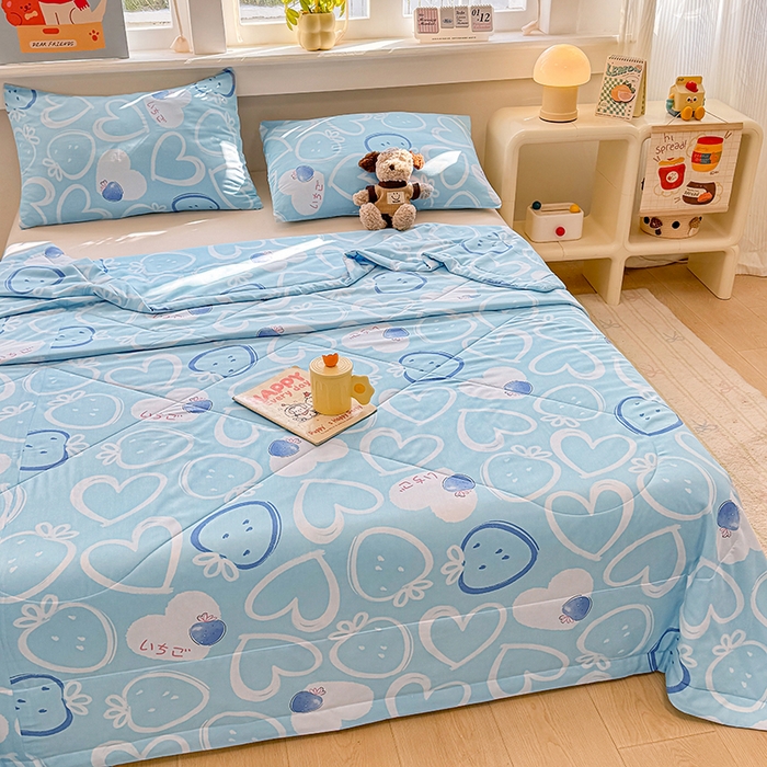 91家纺网 家纺一手货源 找家纺 天瑜家纺 2026新款棉绸夏被苏香绸舒香绸夏凉被人造棉空调被 爱心 蓝