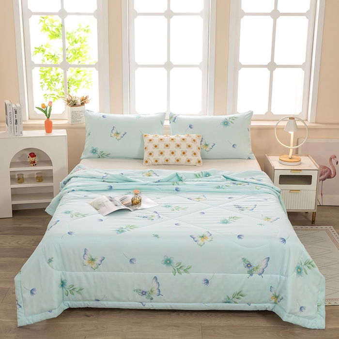 91家纺网 家纺一手货源 找家纺 天瑜家纺 2026新款棉绸夏被苏香绸舒香绸夏凉被人造棉空调被 彩蝶 蓝