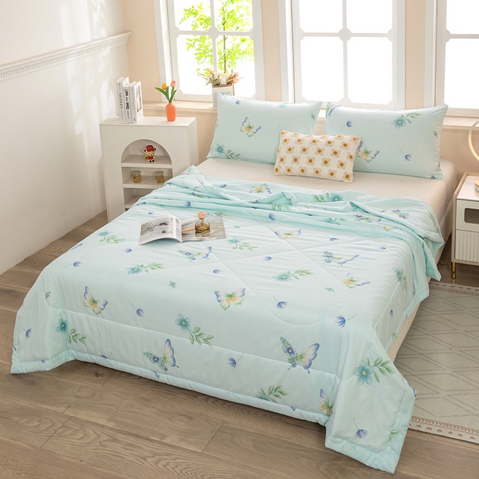 91家纺网 家纺一手货源 找家纺 天瑜家纺 2026新款棉绸夏被苏香绸舒香绸夏凉被人造棉空调被 彩蝶 蓝