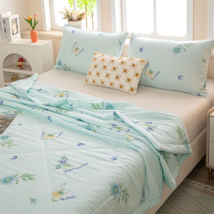 91家纺网 家纺一手货源 找家纺 天瑜家纺 2026新款棉绸夏被苏香绸舒香绸夏凉被人造棉空调被 彩蝶 蓝