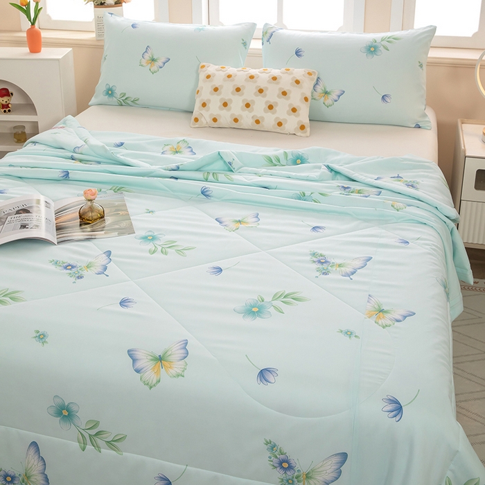 91家纺网 家纺一手货源 找家纺 天瑜家纺 2026新款棉绸夏被苏香绸舒香绸夏凉被人造棉空调被 彩蝶 蓝