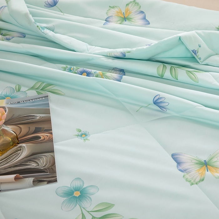 91家纺网 家纺一手货源 找家纺 天瑜家纺 2026新款棉绸夏被苏香绸舒香绸夏凉被人造棉空调被 彩蝶 蓝