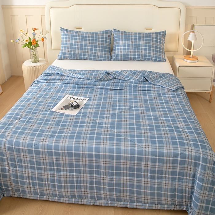 91家纺网 家纺一手货源 找家纺 天瑜家纺 2026新款棉绸夏被苏香绸舒香绸夏凉被人造棉空调被 格调 蓝