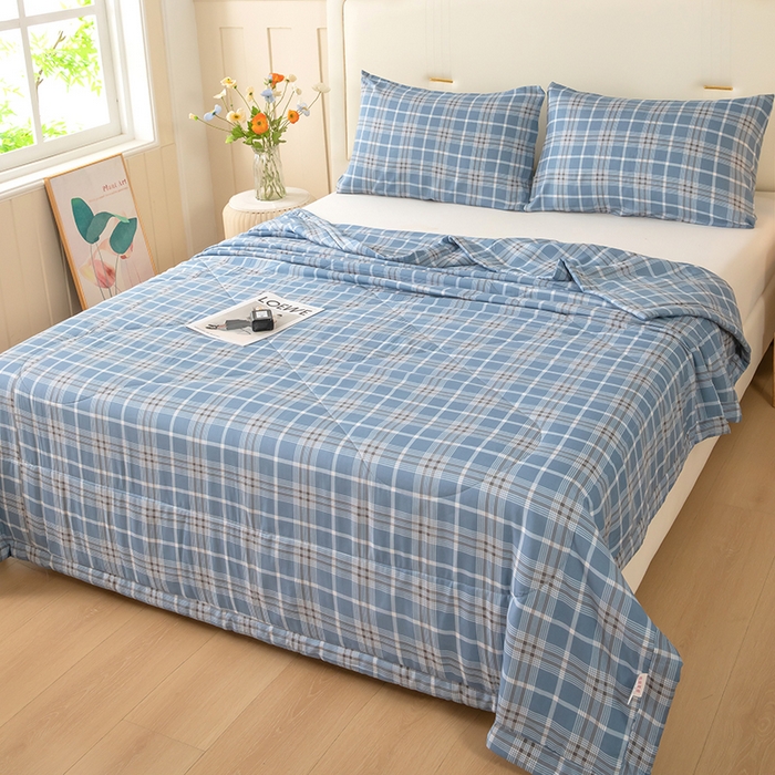 天瑜家纺 2026新款棉绸夏被苏香绸舒香绸夏凉被人造棉空调被 格调 蓝