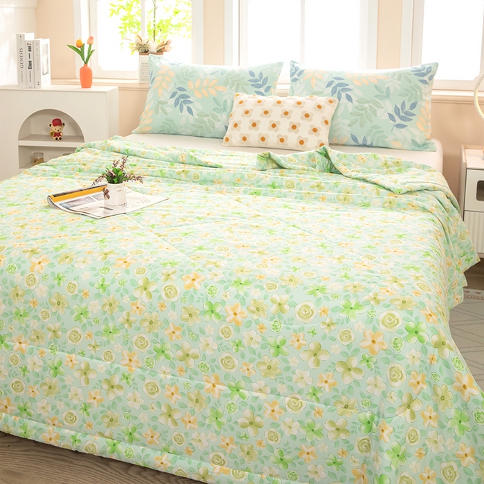 91家纺网 家纺一手货源 找家纺 天瑜家纺 2026新款棉绸夏被苏香绸舒香绸夏凉被人造棉空调被 花语 绿