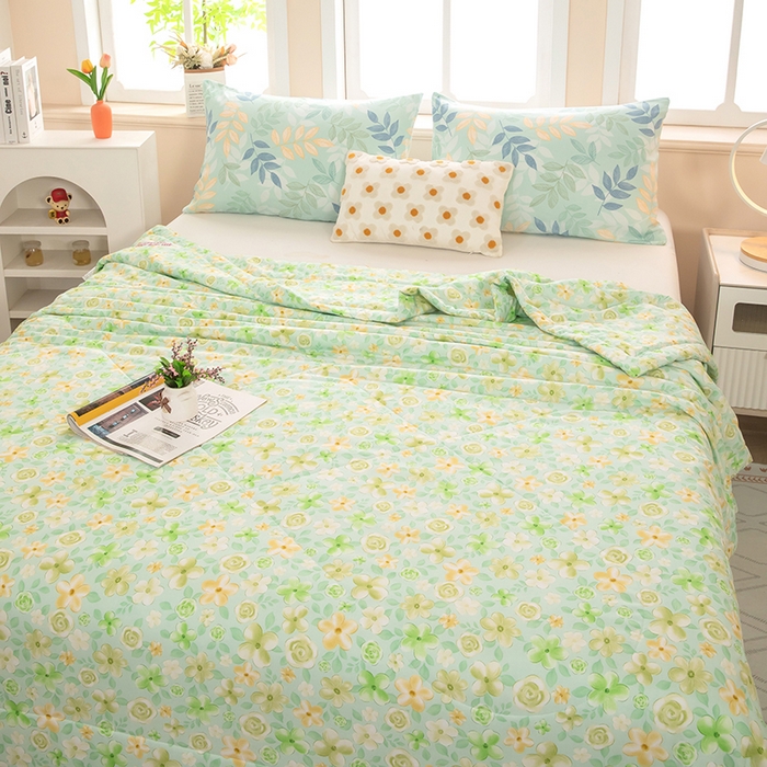 91家纺网 家纺一手货源 找家纺 天瑜家纺 2026新款棉绸夏被苏香绸舒香绸夏凉被人造棉空调被 花语 绿