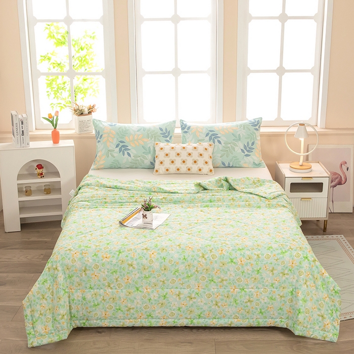 91家纺网 家纺一手货源 找家纺 天瑜家纺 2026新款棉绸夏被苏香绸舒香绸夏凉被人造棉空调被 花语 绿