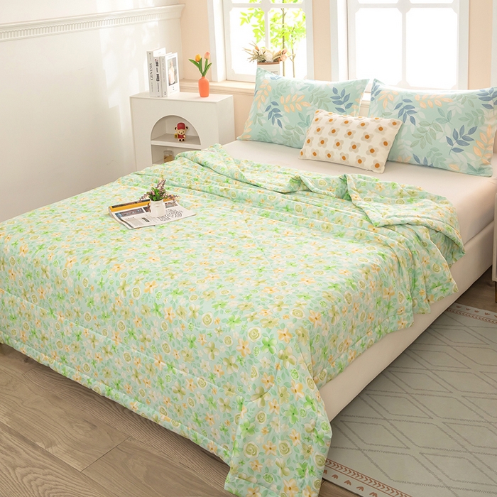 天瑜家纺 2026新款棉绸夏被苏香绸舒香绸夏凉被人造棉空调被 花语 绿