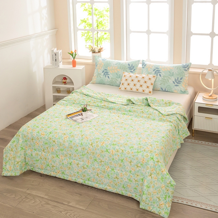 91家纺网 家纺一手货源 找家纺 天瑜家纺 2026新款棉绸夏被苏香绸舒香绸夏凉被人造棉空调被 花语 绿