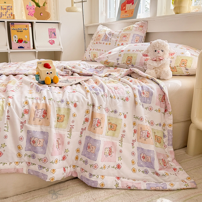 91家纺网 家纺一手货源 找家纺 天瑜家纺 2026新款棉绸夏被苏香绸舒香绸夏凉被人造棉空调被 快乐时光