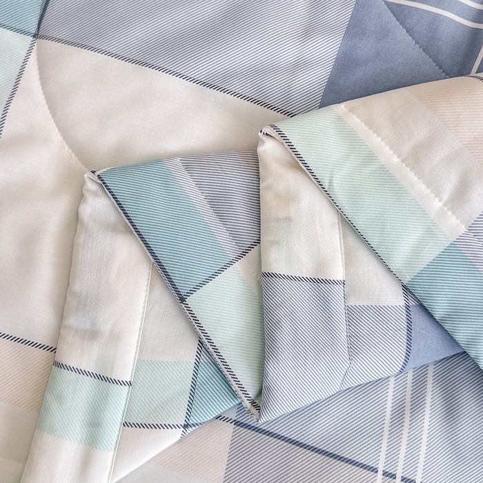 91家纺网 家纺一手货源 找家纺 天瑜家纺 2026新款棉绸夏被苏香绸舒香绸夏凉被人造棉空调被 时尚条格  蓝