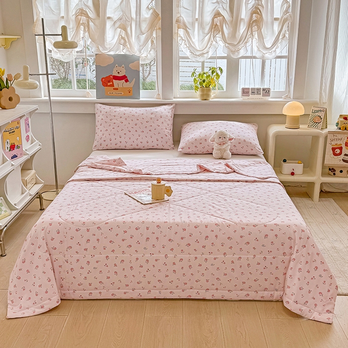 91家纺网 家纺一手货源 找家纺 天瑜家纺 2026新款棉绸夏被苏香绸舒香绸夏凉被人造棉空调被 小花 粉