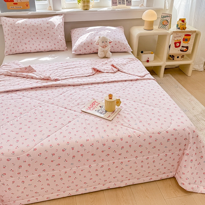 91家纺网 家纺一手货源 找家纺 天瑜家纺 2026新款棉绸夏被苏香绸舒香绸夏凉被人造棉空调被 小花 粉