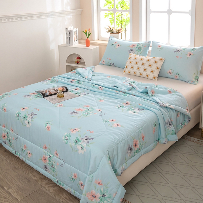 天瑜家纺 2026新款棉绸夏被苏香绸舒香绸夏凉被人造棉空调被 韵彩 蓝