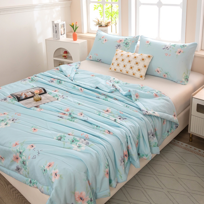 91家纺网 家纺一手货源 找家纺 天瑜家纺 2026新款棉绸夏被苏香绸舒香绸夏凉被人造棉空调被 韵彩 蓝