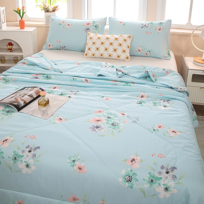 91家纺网 家纺一手货源 找家纺 天瑜家纺 2026新款棉绸夏被苏香绸舒香绸夏凉被人造棉空调被 韵彩 蓝