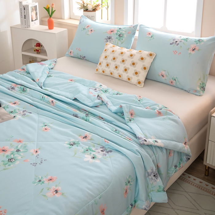 91家纺网 家纺一手货源 找家纺 天瑜家纺 2026新款棉绸夏被苏香绸舒香绸夏凉被人造棉空调被 韵彩 蓝