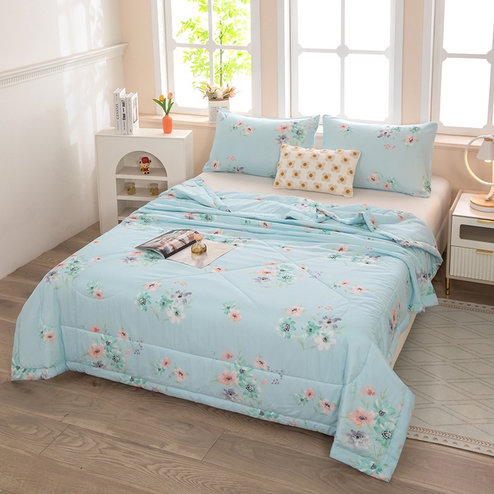 91家纺网 家纺一手货源 找家纺 天瑜家纺 2026新款棉绸夏被苏香绸舒香绸夏凉被人造棉空调被 韵彩 蓝