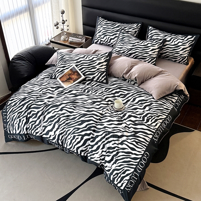 91家纺网 家纺一手货源 找家纺 色鬼布艺高端家居主号 2026新款豹纹水洗真丝款四件套 斑马