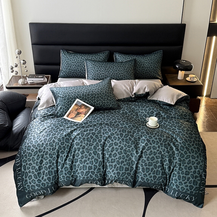 91家纺网 家纺一手货源 找家纺 色鬼布艺高端家居主号 2026新款豹纹水洗真丝款四件套 豹纹-绿