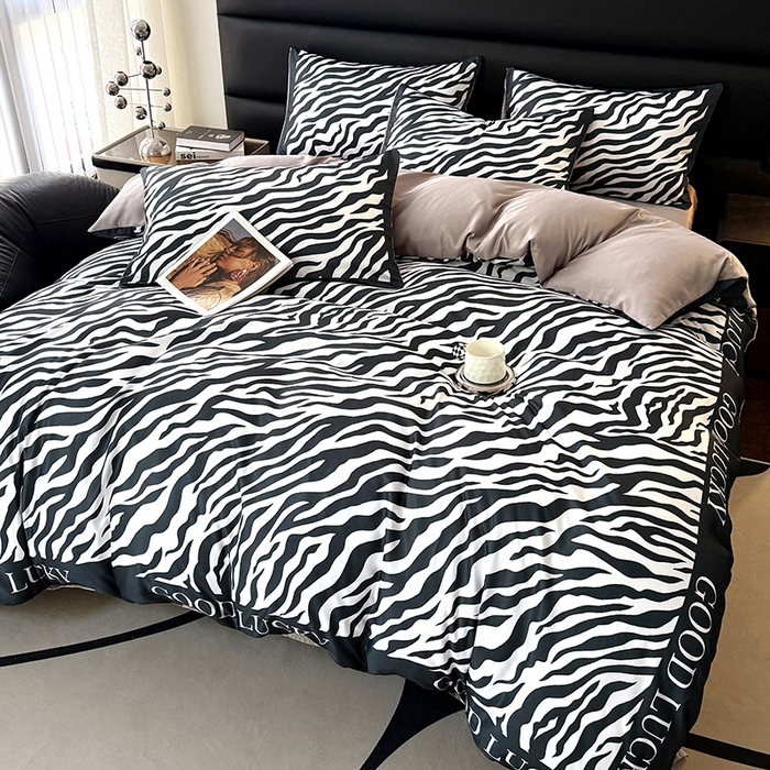 91家纺网 家纺一手货源 找家纺 色鬼布艺高端家居主号 2026新款豹纹水洗真丝款四件套 斑马