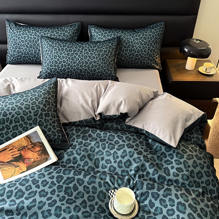 91家纺网 家纺一手货源 找家纺 色鬼布艺高端家居主号 2026新款豹纹水洗真丝款四件套 豹纹-绿