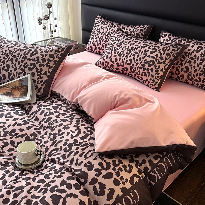 91家纺网 家纺一手货源 找家纺 色鬼布艺高端家居主号 2026新款豹纹水洗真丝款四件套 豹纹-粉